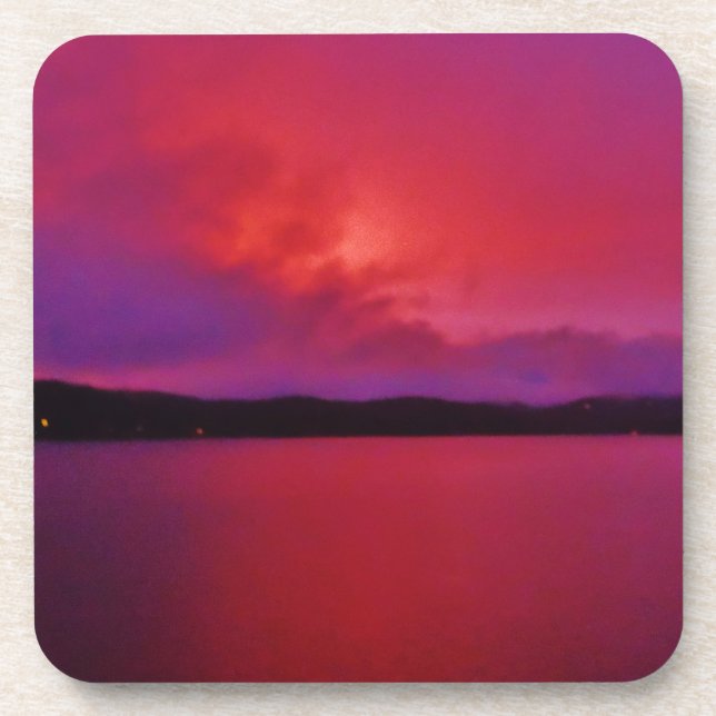 Hot Pink Purple sunset on Lake Arrowhead Coaster (Front)
