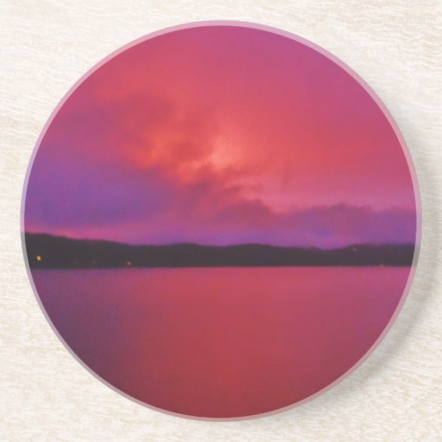 Hot Pink Purple sunset on Lake Arrowhead Coaster (Front)