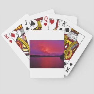 Hot Pink Purple sunset on Lake Arrowhead Playing Cards