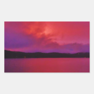 Hot Pink Purple sunset on Lake Arrowhead Rectangular Sticker