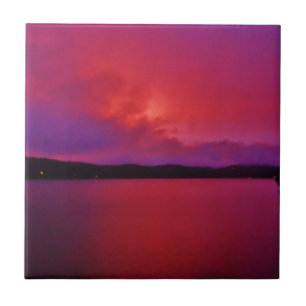 Hot Pink Purple sunset on Lake Arrowhead Tile