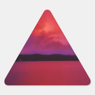 Hot Pink Purple sunset on Lake Arrowhead Triangle Sticker
