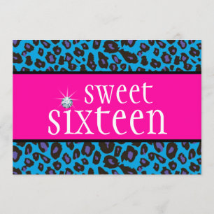 Hot Pink Purple Teal Blue Leopard Sweet Sixteen Invitation