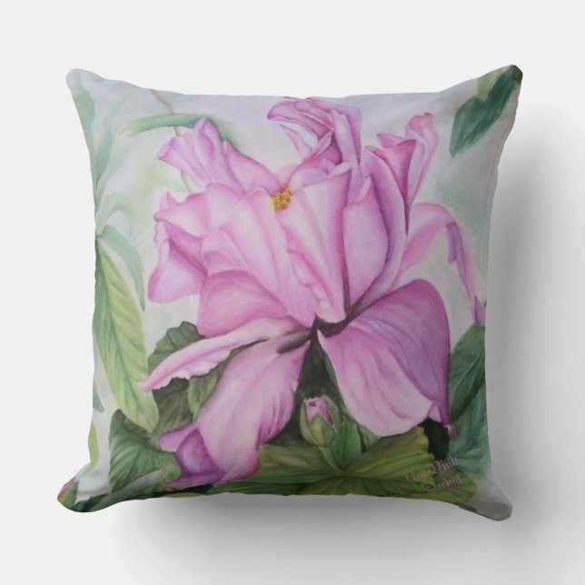 HOT PINK PURPLE TROPICAL ORCHID FLOWER PATIO CUSHION (Front)
