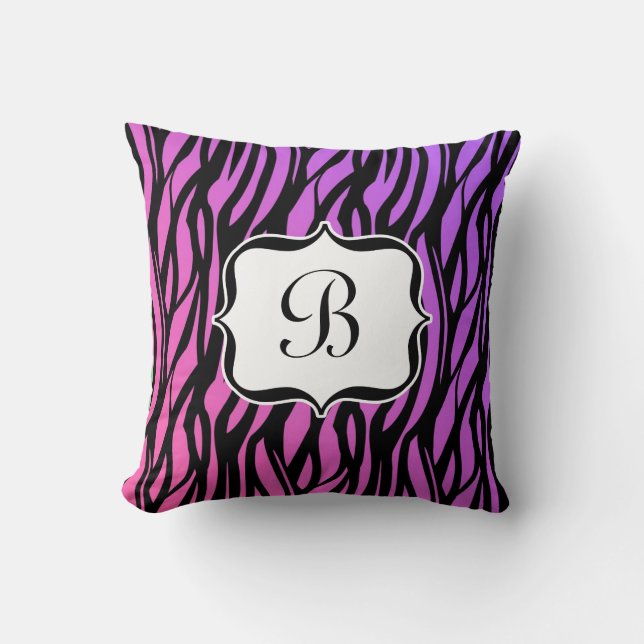 Hot Pink/Purple Zebra Monogram Cushion (Front)