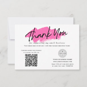 Hot pink QR code modern Logo small business Thank You Card