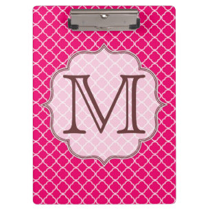 Hot Pink Quarterfoil Latti Monogram Clip Board