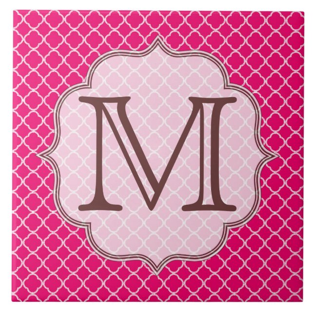 Hot Pink Quarterfoil Latti Monogram Display Tile (Front)