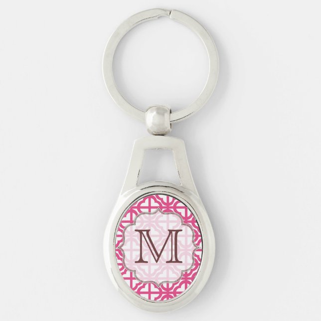 Hot Pink Quarterfoil Lattice Monogram Key Chain (Front)