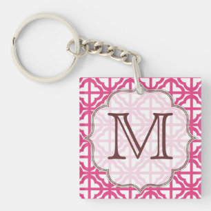 Hot Pink Quarterfoil Lattice Monogram Key Chain
