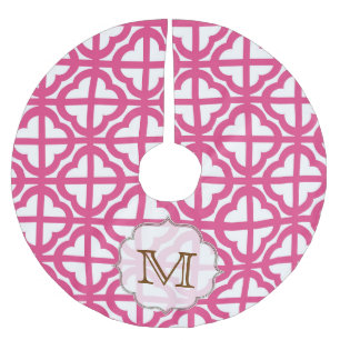 Hot Pink Quarterfoil Monogram Initial Tree Skirt