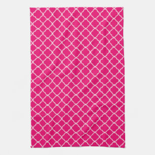 Hot Pink Quarterfoil Monogram Kitchen Dish Towel