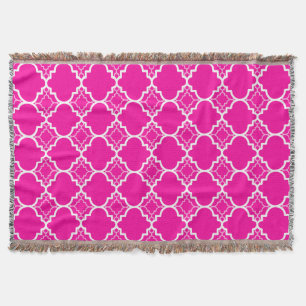 Hot Pink Quatrefoil Geometric Pattern Throw Blanket