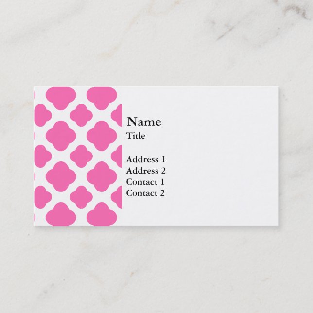 Hot Pink Quatrefoil Pattern Business Card (Front)