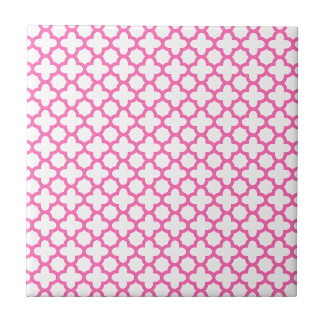 Hot Pink Quatrefoil Pattern Ceramic Tile (Front)