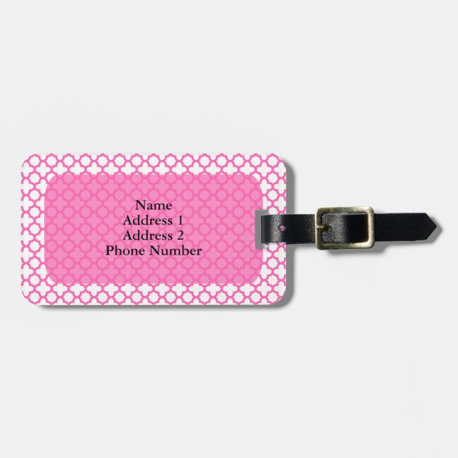 Hot Pink Quatrefoil Pattern Luggage Tag (Front Horizontal)