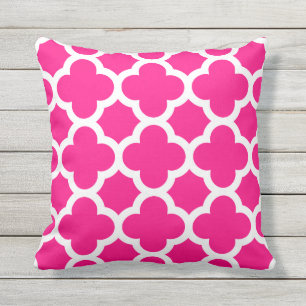 Hot Pink Quatrefoil Pattern Outdoor Pillows