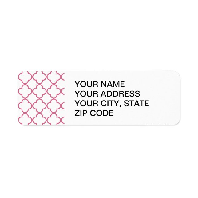 Hot Pink Quatrefoil Pattern Return Address Label (Front)