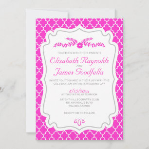 Hot Pink Quatrefoil Wedding Invitations