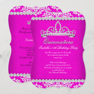 Hot Pink Quinceanera 15th Birthday Party Tiara Invitation
