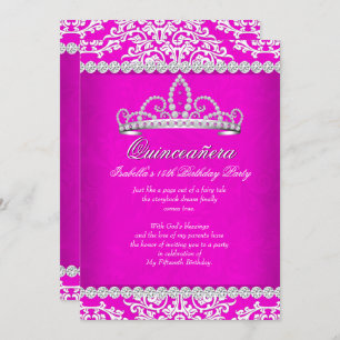 Hot Pink Quinceanera 15th Birthday Party Tiara Invitation