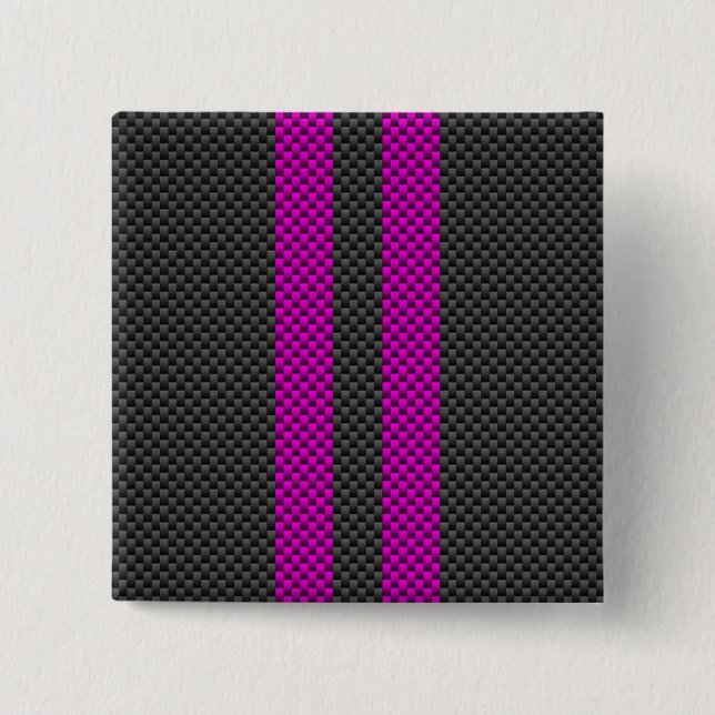 Hot Pink Racing Stripes in Carbon Fibre Style 15 Cm Square Badge (Front)