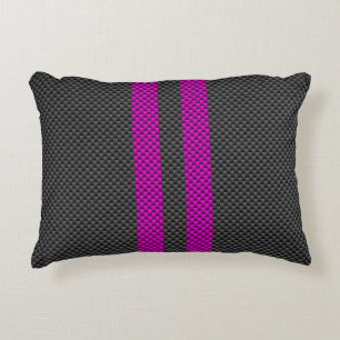 Hot Pink Racing Stripes in Carbon Fibre Style Decorative Cushion