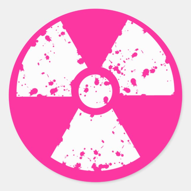 Hot Pink Radioactive sign Classic Round Sticker (Front)