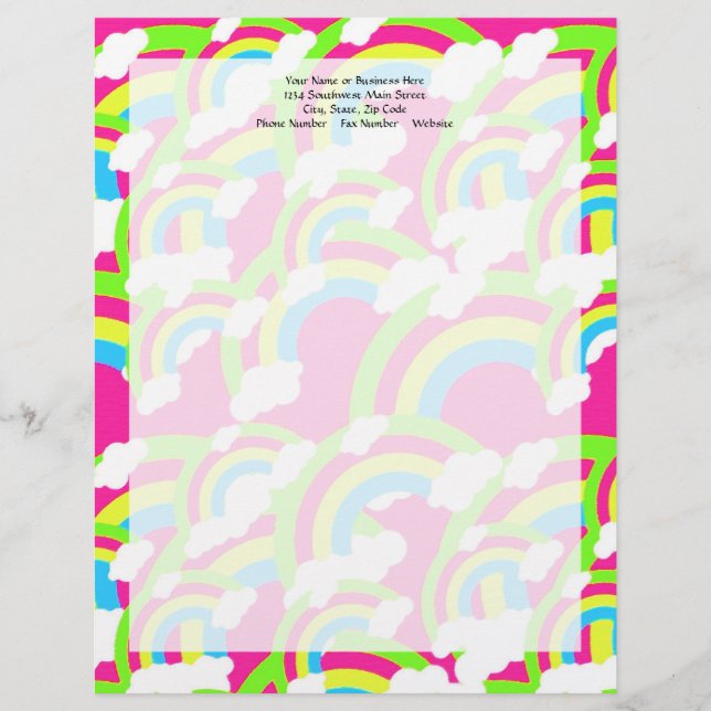 Hot Pink Rainbow Pattern Customized Letterhead (Front)