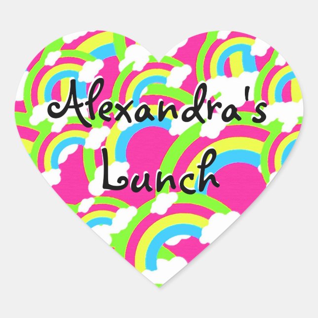 Hot Pink Rainbow Pattern Heart Sticker (Front)