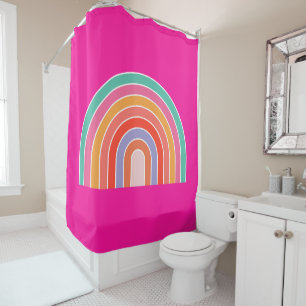 Hot Pink Rainbow Preppy Colourful Happy Rainbow Shower Curtain