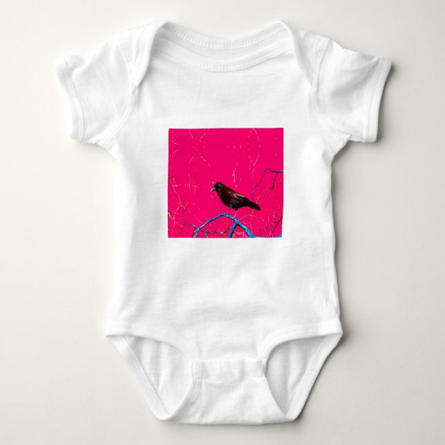 Hot Pink Raven Crow Black Bird Baby Bodysuit (Front)