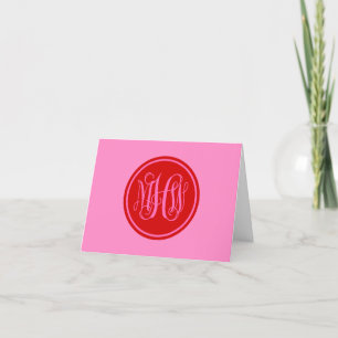 Hot Pink Red 3 Initial Vine Script Monogram DIY BG Thank You Card