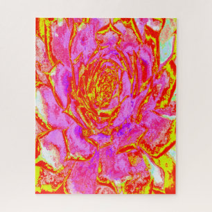 Hot Pink, Red and Yellow Succulent Sedum Rosette Jigsaw Puzzle