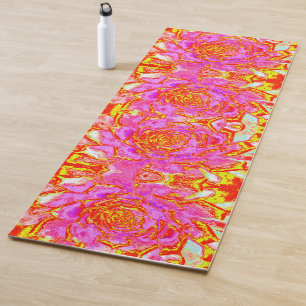 Hot Pink, Red and Yellow Succulent Sedum Rosette Yoga Mat