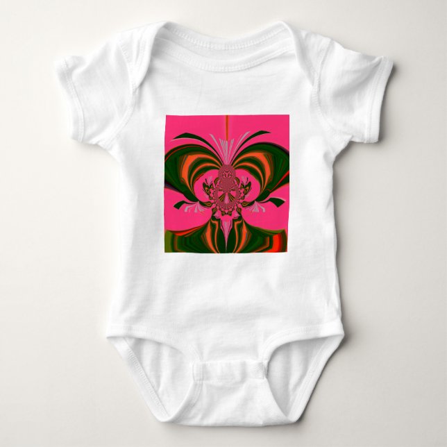 Hot Pink Red Golden Green Baby Bodysuit (Front)