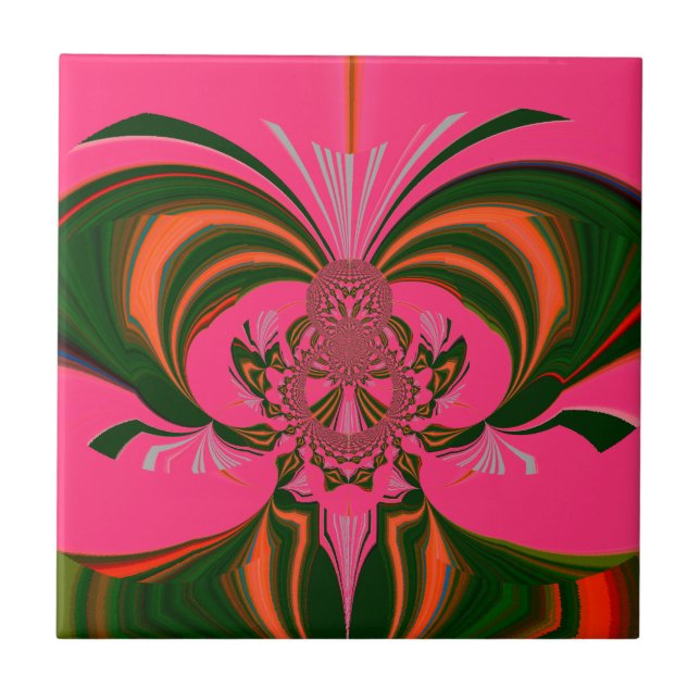 Hot Pink Red Golden Green Ceramic Tile (Front)