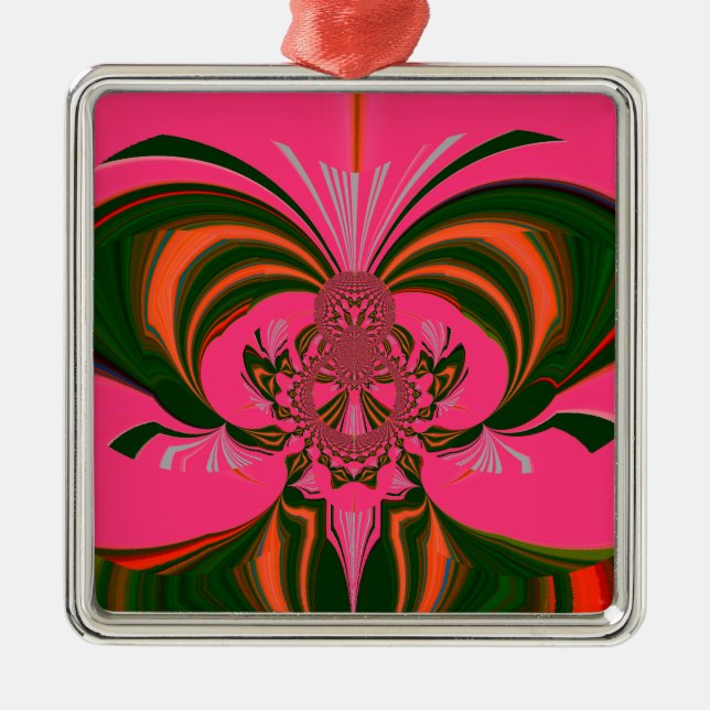 Hot Pink Red Golden Green Metal Ornament (Front)
