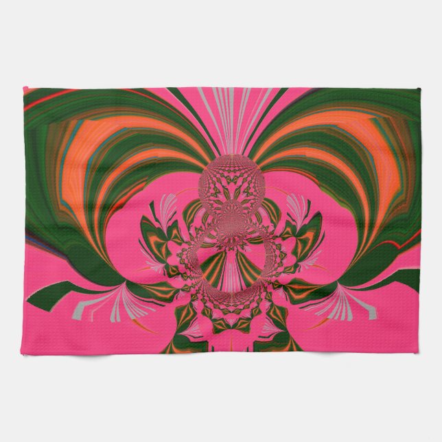 Hot Pink Red Golden Green Tea Towel (Horizontal)