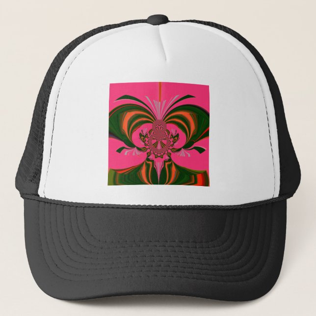 Hot Pink Red Golden Green Trucker Hat (Front)