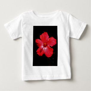 Hot Pink Red Hibiscus flower on Black Baby T-Shirt