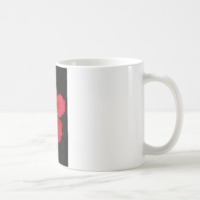 Hot Pink Red Hibiscus flower on Black Coffee Mug (Right)