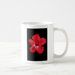 Hot Pink Red Hibiscus flower on Black Coffee Mug