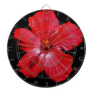 Hot Pink Red Hibiscus flower on Black Dartboard