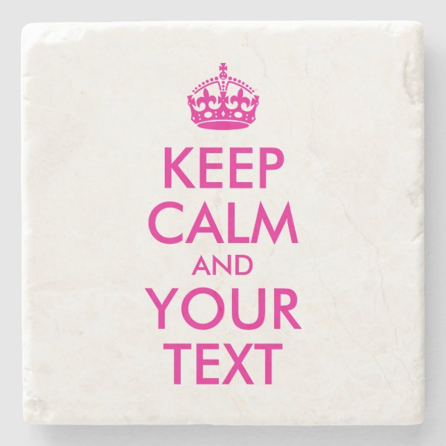 Hot Pink Red Keep Calm and Your Text Stone Coaster (Front)