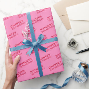 Hot Pink Red Name Age Chic Birthday Wrapping Paper