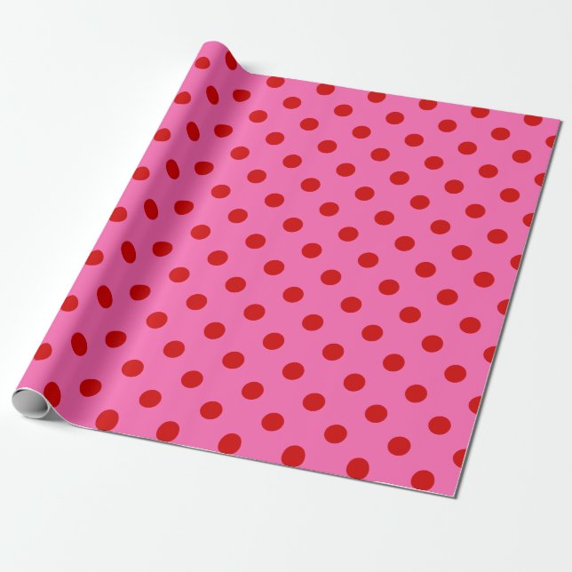 Hot Pink Red Polka Dots DIY Colours Wrapping Paper (Unrolled)