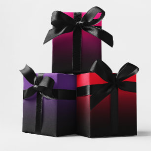 Hot Pink Red Royal Purple and Black Ombre Mix Wrapping Paper Sheet