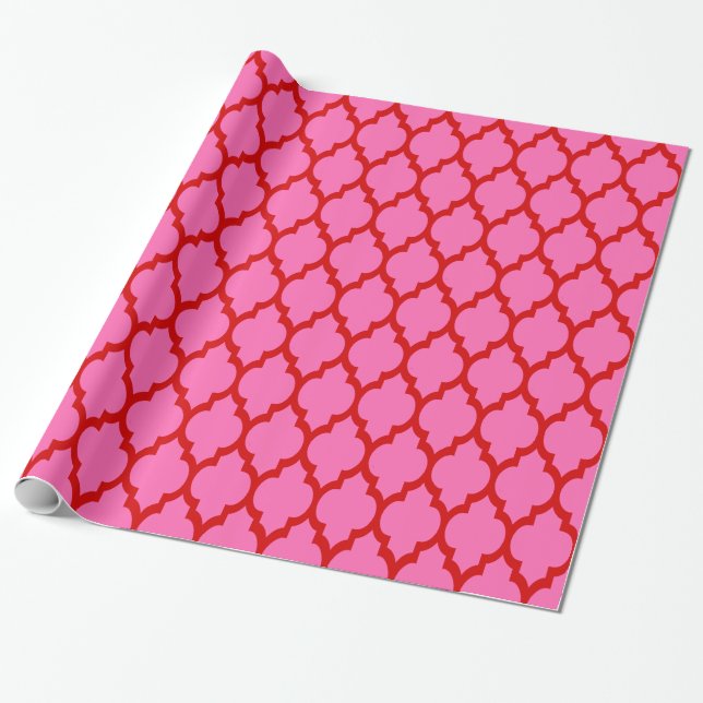 Hot Pink, Red XL Moroccan Quatrefoil #4 Wrapping Paper (Unrolled)