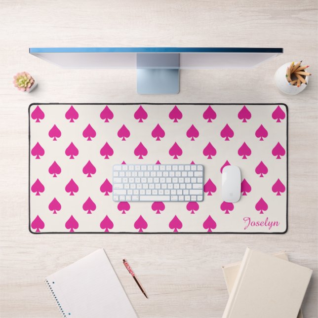Hot Pink Retro Ace of Spades Pattern with Name Desk Mat (Office 1)